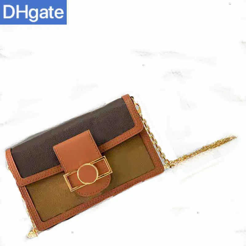 Wallets Fashion Bags Dauphine Chains M68746 Women Brown Handbags Purses Classic metal HaspTote Leather Lady Shoulder Crossbody B02 JXQC LKI3