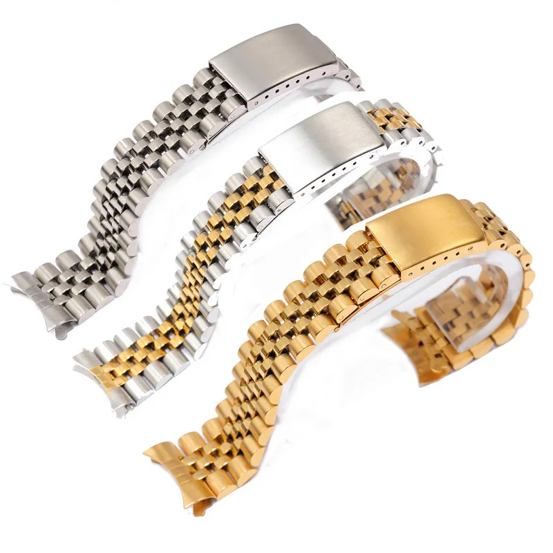 Cinturini per orologi da uomo 13 17 18 19 20 21 22 mm Acciaio inossidabile con estremità curva cava Maglie a vite solide Bracciale Jubilee per Datejust Con logo