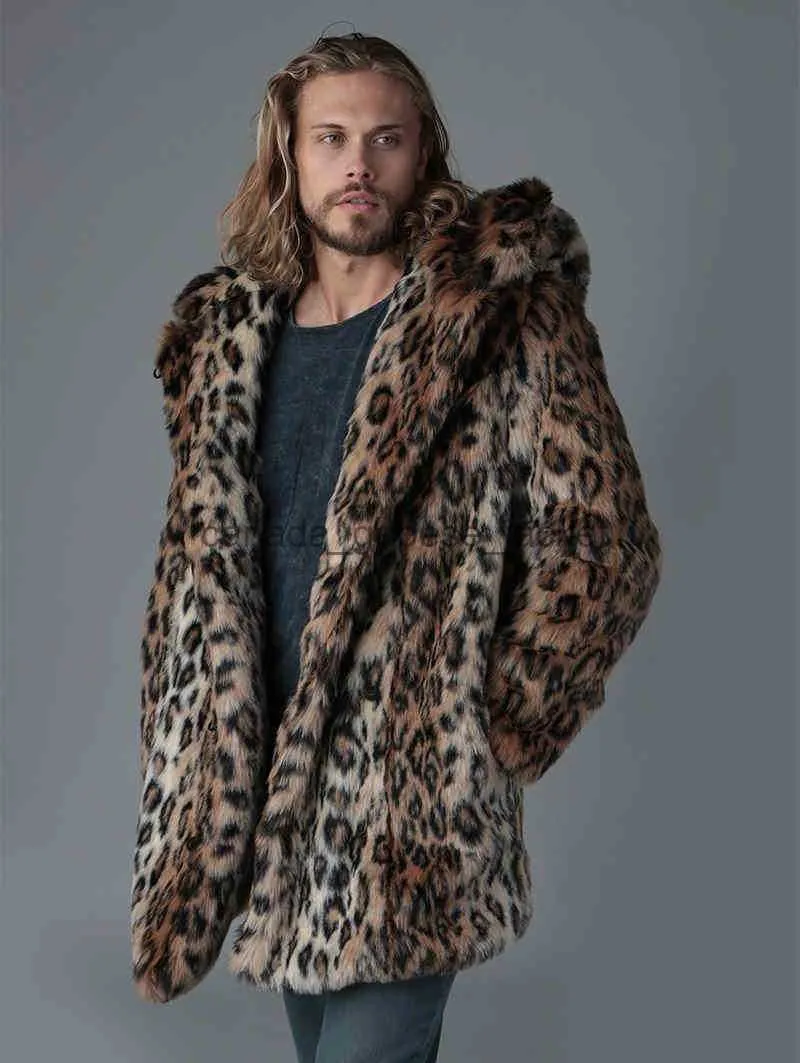 Men's Fur Faux Fur leopard fur coat men's winter warm hooded imitation fur leopard sable coat men's wear 211213L230914