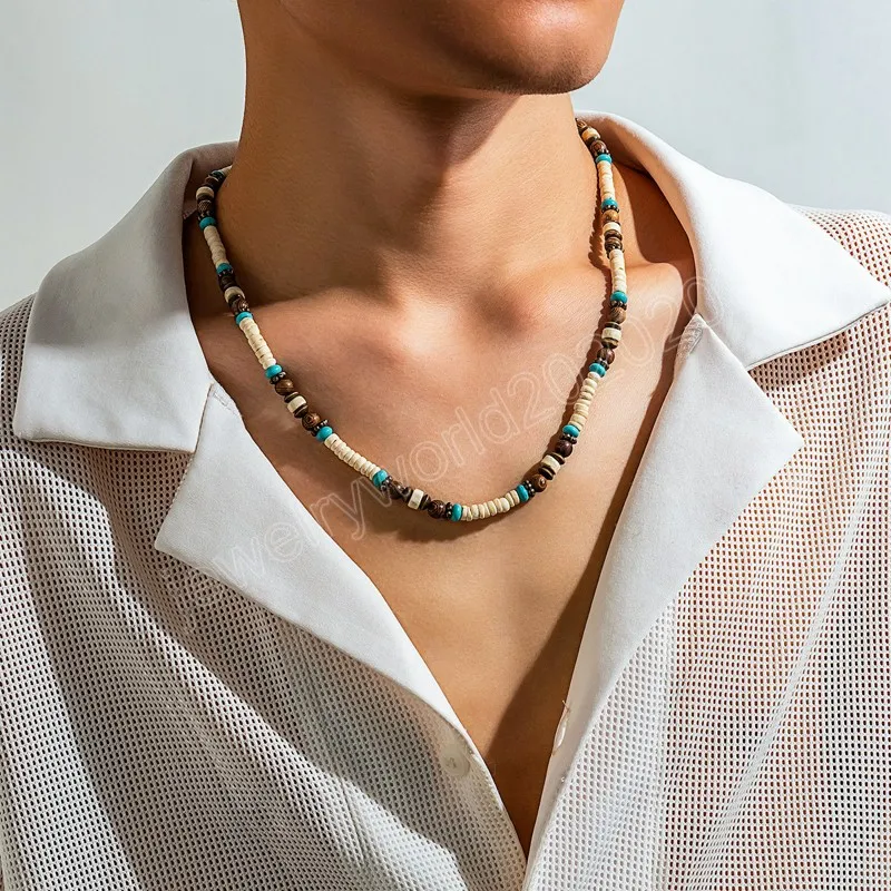 Multi Color Small Wood Beads Chains Necklace for Men Trendy Beaded Collar on Neck Accessories Short Choker 2023 Fashion Jewelry