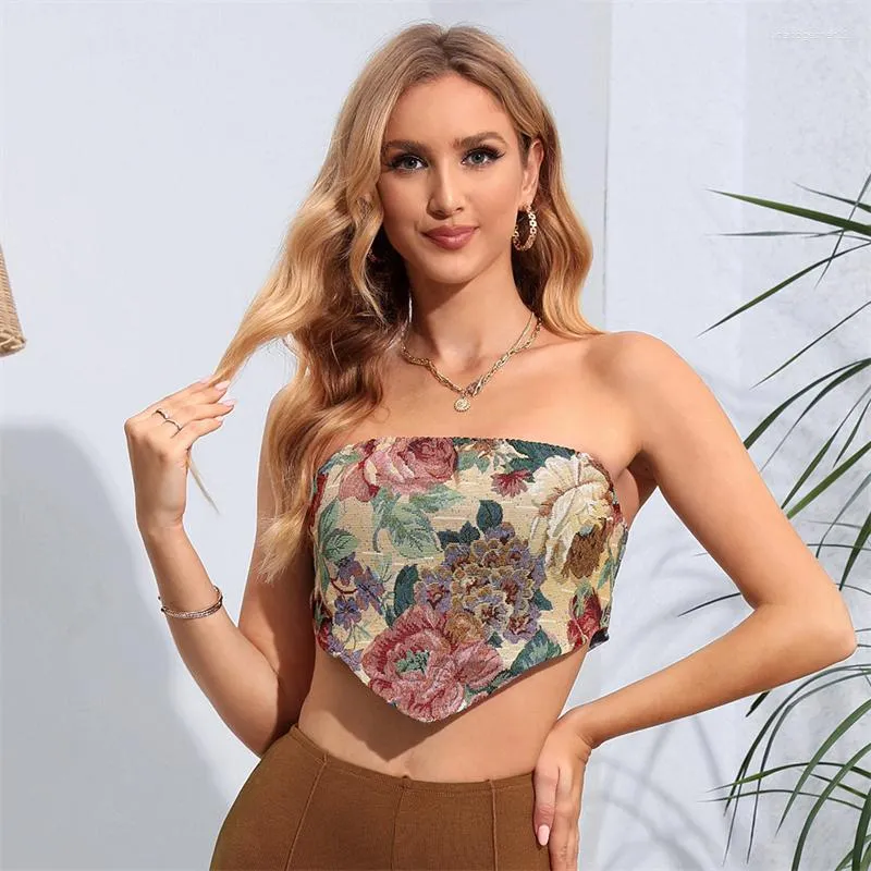 Débardeur dos nu Sexy pour femmes, imprimé Floral court, soutien-gorge épicé pour fille, vêtements d'intérieur, pull d'été européen et américain