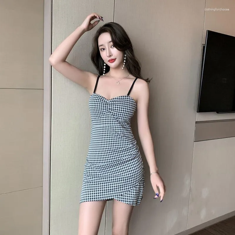 Casual Dresses #3037 Summer Plaid Camisole Dress Women Tight Sleeveless Mini Club Wear Short Party Evening Bodycon Slim Backless