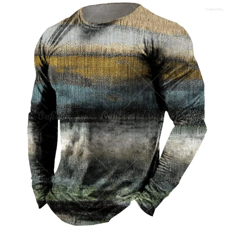 T-shirts voor heren Vintage T-shirt Tops Geruite print Lange mouw Herfst Oversized sweatshirt Heren O-hals Casual Herenkleding Dagelijks streetwear