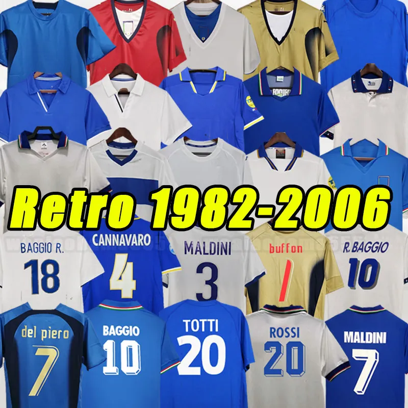 이탈리아 레트로 축구 유니폼 말디니 바가이오 로시 Schillaci Totti del Piero Pirlo Inzaghi Inzaghi Buffon Cannavaro Materazzi Nesta 1982 1990 1994 1996 1998 1999 2000 06