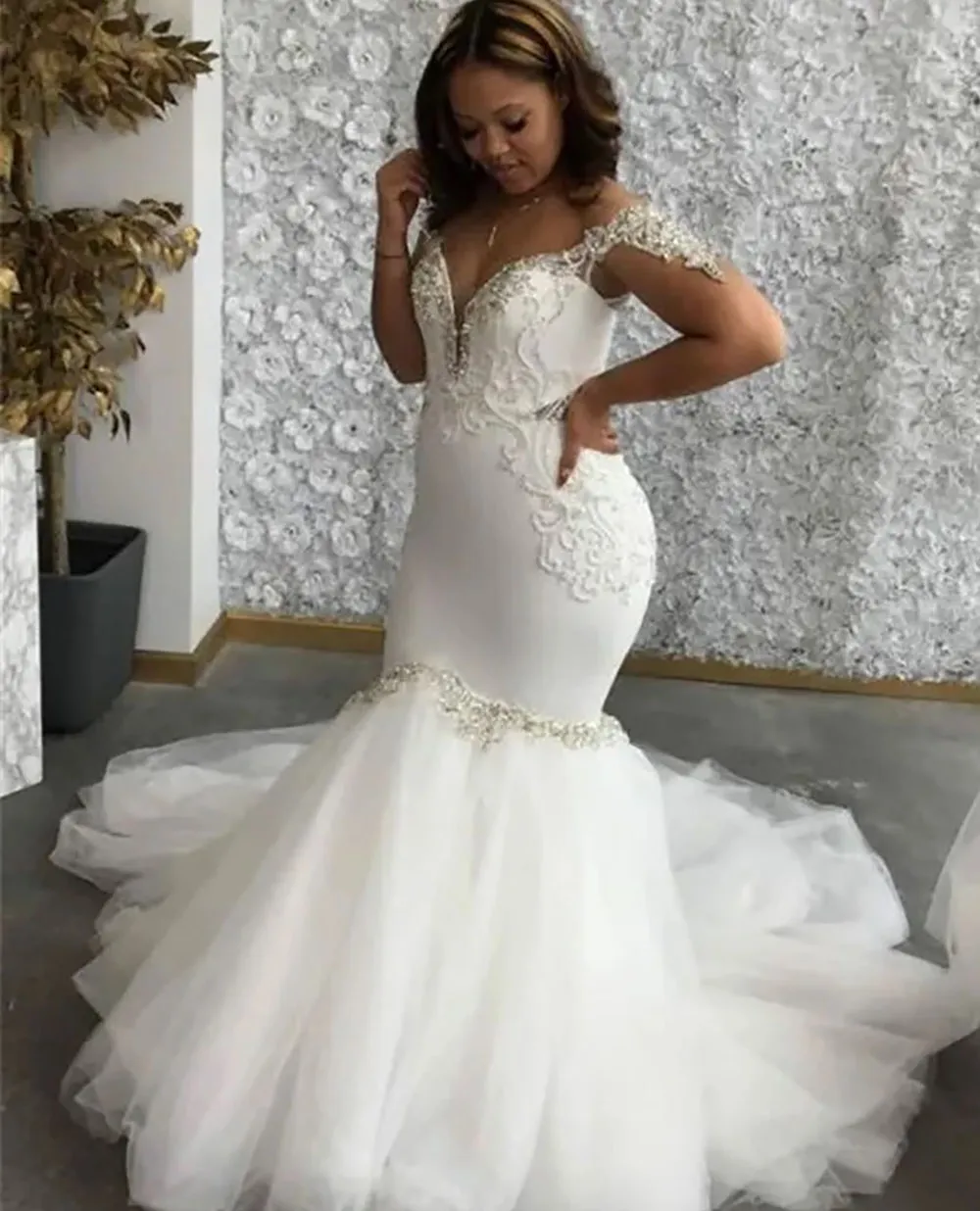 chinese dress ladies Rachel Allan Bridal RB4190 - Long Tulle, Glitter Tulle, Applique, Beading Trumpet  Dress main image 0