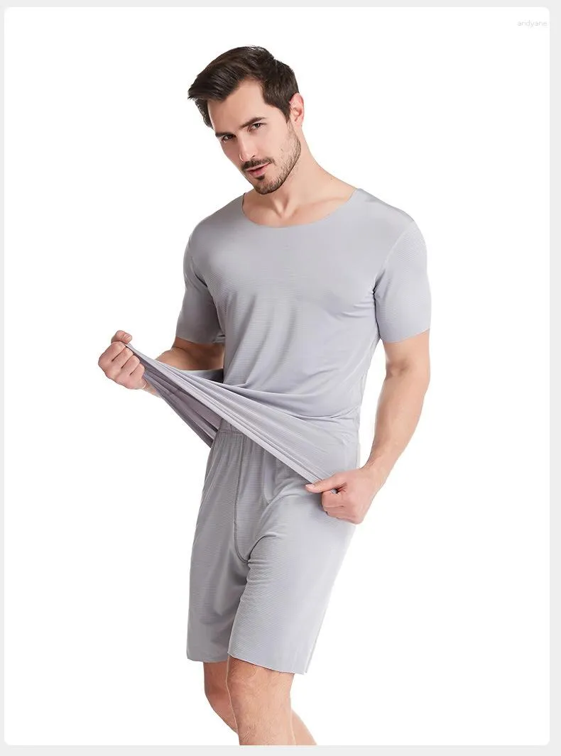 Mäns sömnkläder män pajamas l-3xl korta ärmskjortor shorts sätter is silk hemkläder pyjamas sommarnattkläder