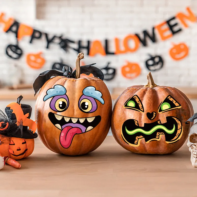 Adesivo decorativo zucca di Halloween Trucco regalo per feste Adesivo decorativo divertenti espressioni facciali con autoadesività