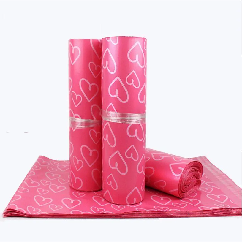 Sacos de correio atacado 100 pçs / lote rosa poli pe mailer saco expresso 28x42cm amor coração envelope auto-selo plástico para jóias meninas gota de dhcz6