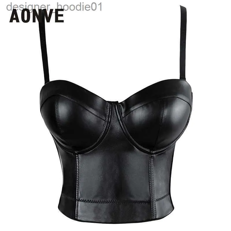 Women's Shapers Aonve Steampunk Corset Bra Tops Leather Pu Bralette Push Up Bras For Women Waist Trainer Slimming Underwear Short Top J190701 L230914