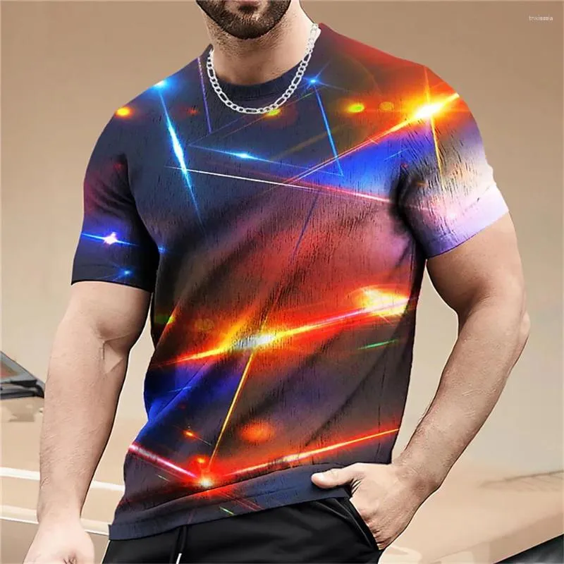 Erkekler Tişörtleri 2023 Lazer Renk Blokları Erkekler için T-shirt Baskı Kısa Kollu T-Shirts Traend Nefes alabilen kişilik grafik üstleri