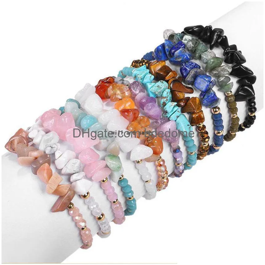 Bracelets de charme Oeil de Tigre Améthyste Irregar Pierre Naturelle Bracelet Réglable Guérison Gravier Cristal Rise Perle Pour Femmes Filles Mode Dhfnd