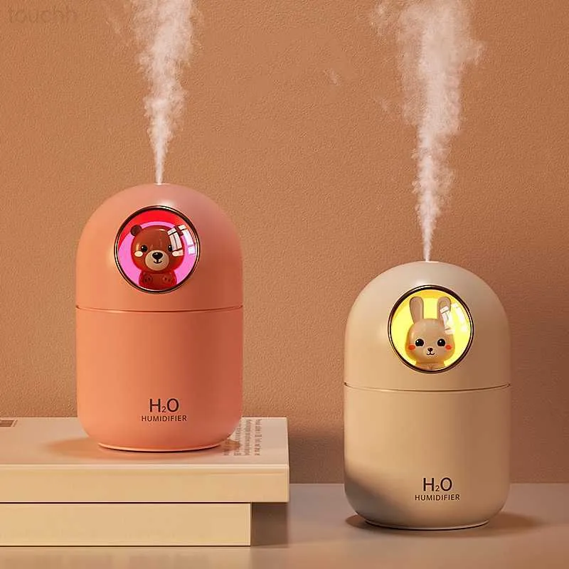 Umidificadores Adorável Coelho Dos Desenhos Animados Urso Umidificador USB Ultrasônico Cool Mist Aroma Difusor com Luz LED Colorida Mini Humidificador L230914