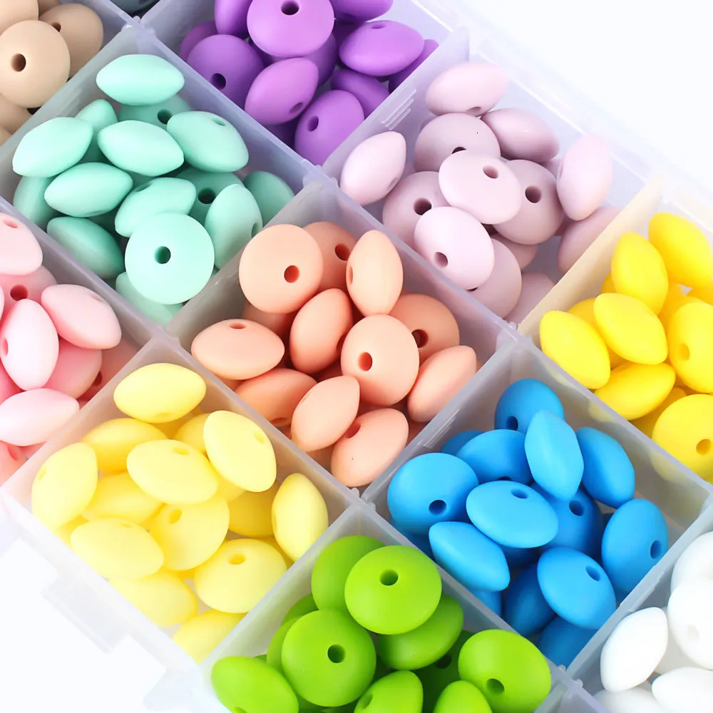 Teethers Toys 30pcs Silicone Lentil Beads BPA Free Food Grade Rodent DIY Charms born Nursing Accessory Teething Necklace 12mm Abacus Bead 230914