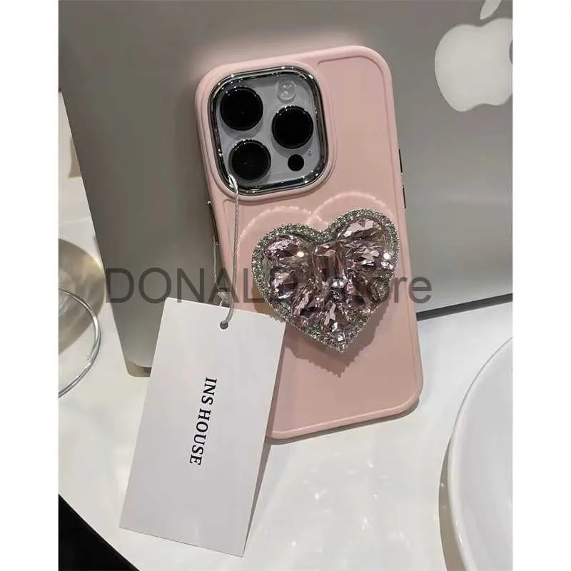 Cell Phone Cases Pink Heart Shining Diamond Suitable for 15 Phone Case Premium With Holder Women's J230914