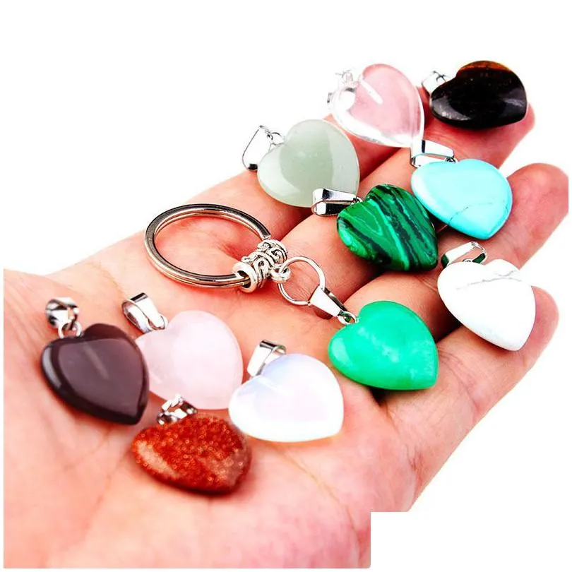 Key Rings Natural Stone Quartz Heart Shape Pendants For Women Girls Gift Fashion Jewelry Accessories Drop Delivery Dhopb