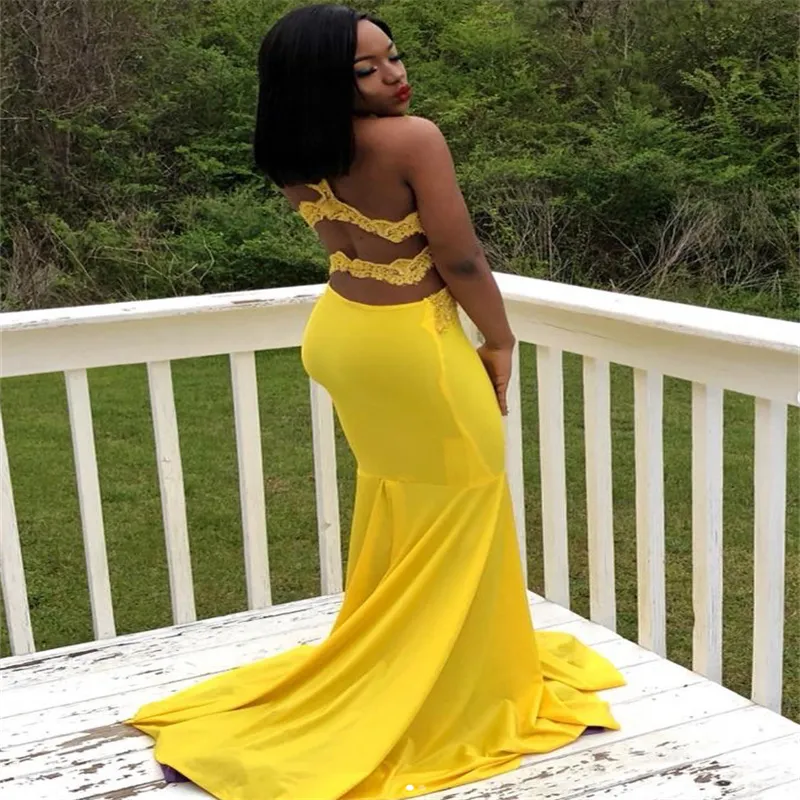 Save Big on Bulk Mermaid Prom Gowns Sexy Black Girls Prom Dress Yellow V  Neck Mermaid Lace Evening Dress 2023 Plug South African Boho Formal Long