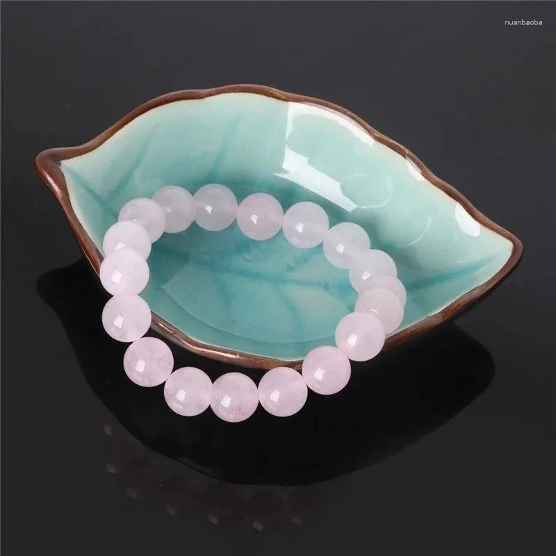 Strand Pink Crystal Natural Stone Powder Gemstone Bead Armband Ladies Elastic Jewelry Handmited Gift