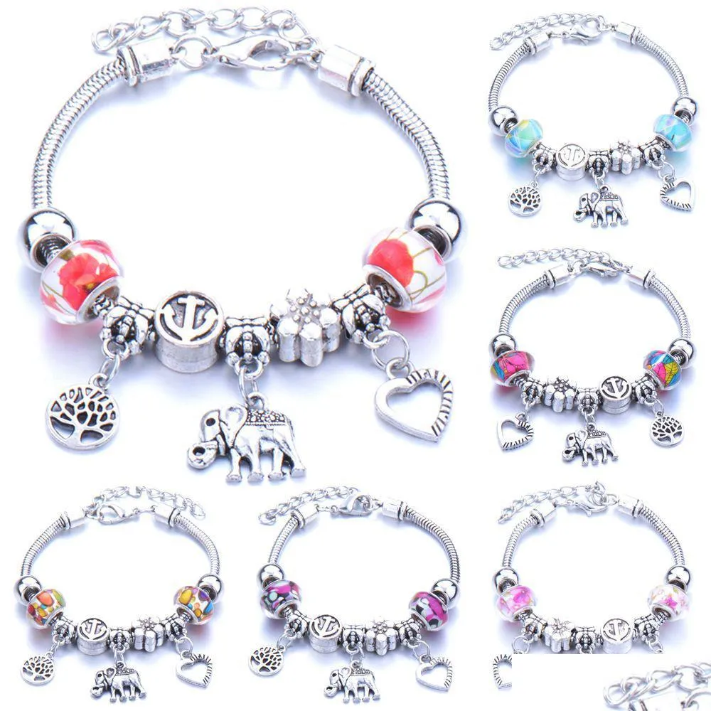 Beaded Fl Alloy Love Tree Of Life Elephant Strands Bracelets Gift Lobster Buckle Snake Chain Bangles Fit Jewelry Drop Delivery Dhp4H