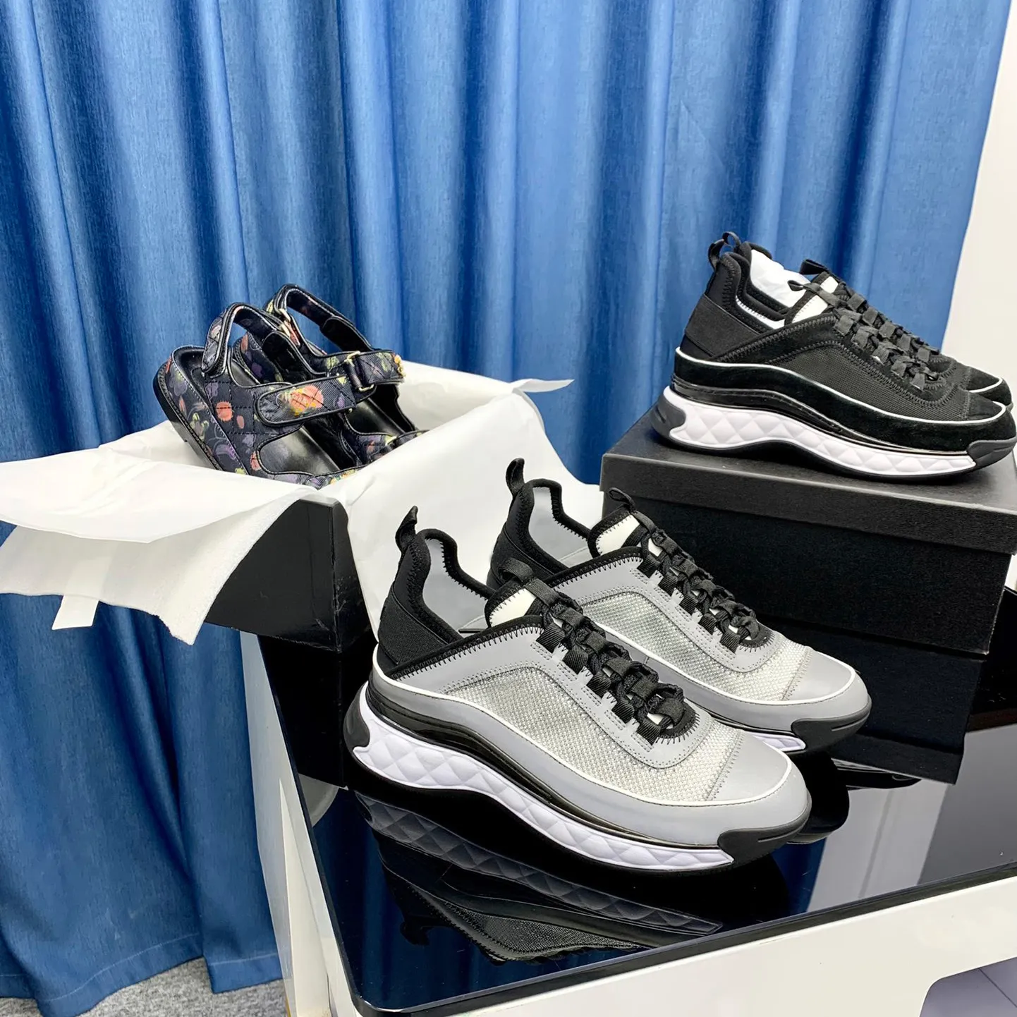 Designer Luxury Sneaker Black White Casual Shoes Muffin Thick Soled Low Platform Shoes Patchwork Suede Leather Trainers Shoe Print Sneakers Leisure
