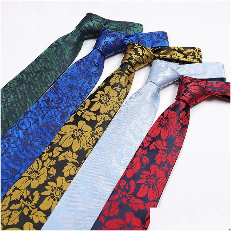 Neck Ties Fashion Accessories Polyester Jacquard Flower Pattern Men Business Male Necktie Dress Gift 8Cm Drop Delivery Dhkvr