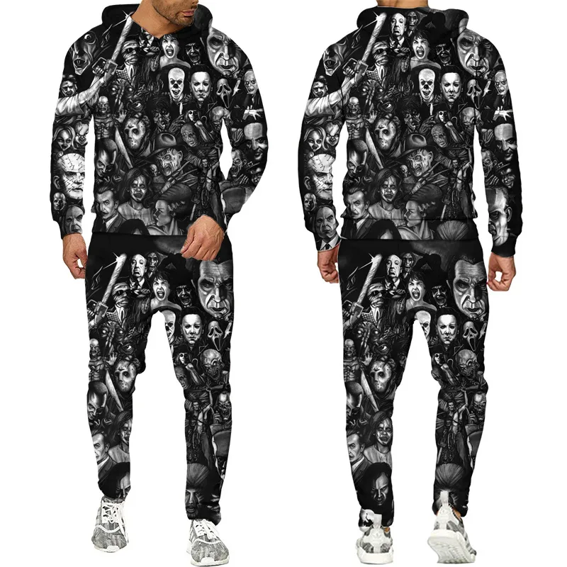 Hombres y mujeres Trajes de pareja impresos en 3D Fiesta de payaso de Halloween Ropa casual Lobo Moda Sudadera Sudaderas con capucha y pantalones Ejercicio Suit004