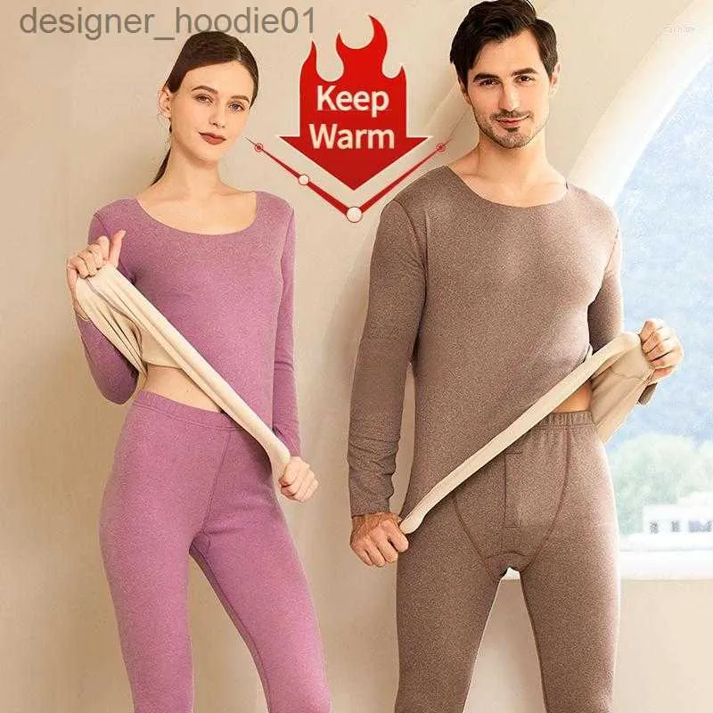 Mens Winter Thermal Underwear Set Warm Fleece Lingerie With