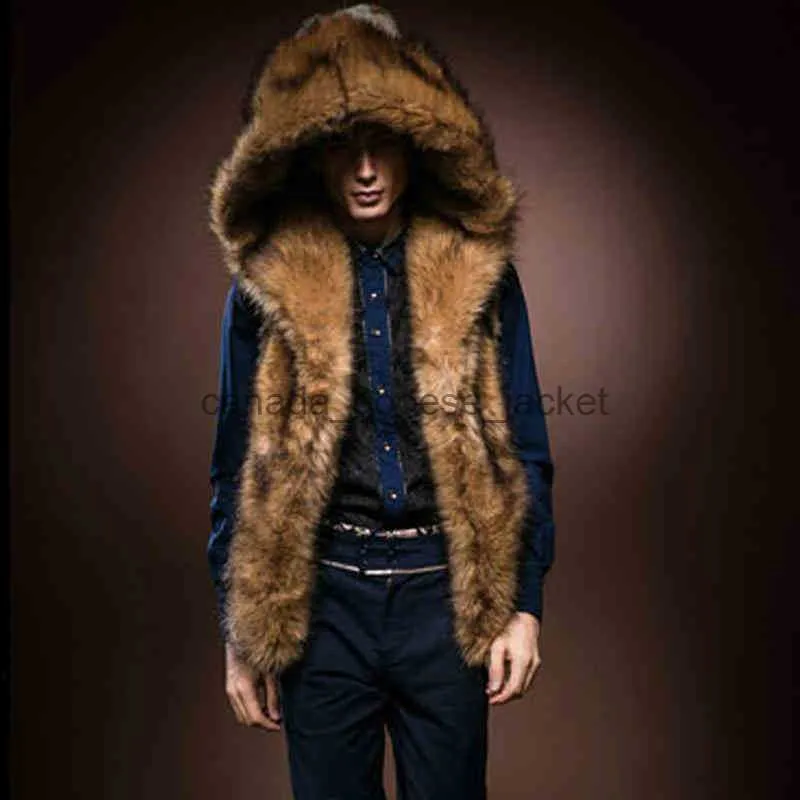 Men's Faux Fur Hooded Coats: Slim Fit Single Breasted Vintage Autumn Winter  Fur Vest
