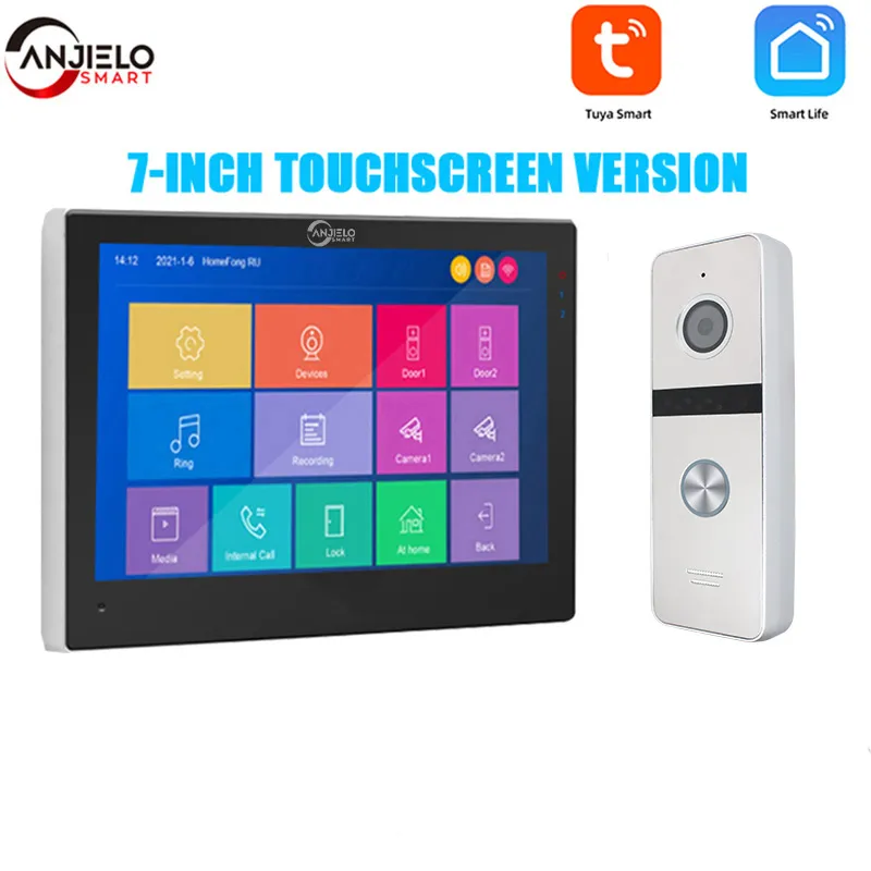 Ultimo campanello 1080P con ampio angolo di visione con monitor touch screen da 7 pollici con sistema videocitofono per visione notturna, supporto Tuya per la casa