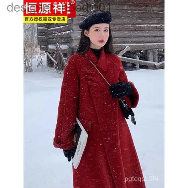 Women's Cape Xyhengyuanxiang Red Reversible Cashmere Płaszcz100%wełny damskiej średniej długości 201222NEW Bridal Wedding Loose Winter Woolen Płaszcz F L230914