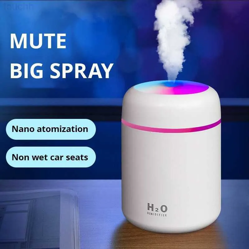 加湿器USB Cool Mist Sprayerポータブル300ml電気空気加湿器アロマオイルディフューザーホームカー用カラフルな夜光l230914