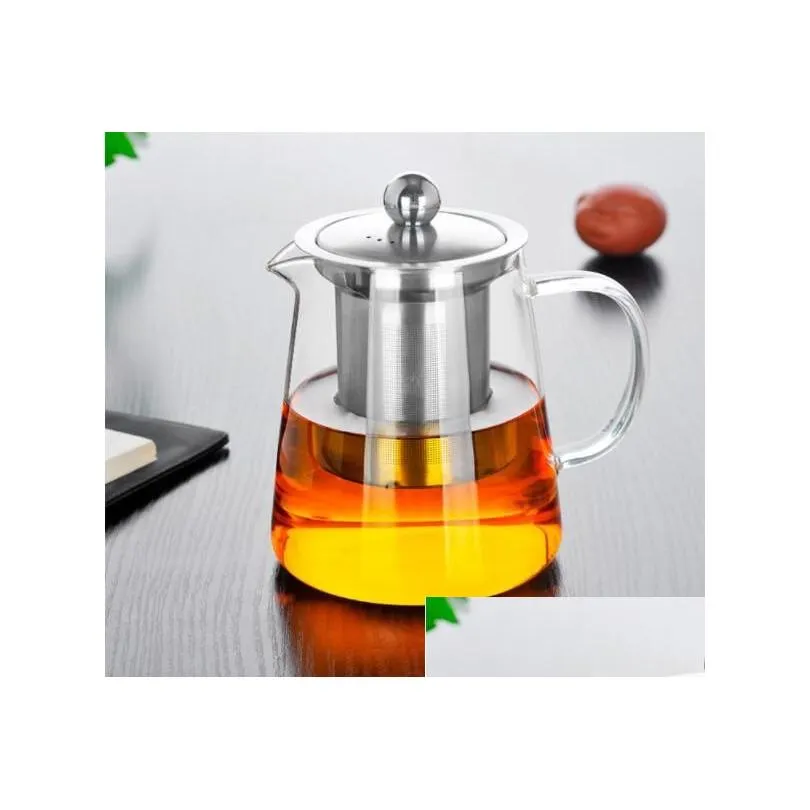 Coffee Tea Sets 550Ml Clear Heat Resistant Glass Pot Kettle With Infuser Filter Jar Home Office Tools 24 Up Drop Delivery Garden K Dhwtx