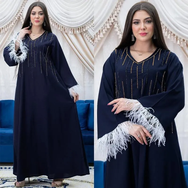 Ubranie etniczne muzułmańska sukienka hidżabu Jilbab Eid Ramadan Abaya Khimar Feather Sukienki Abayas dla kobiet Kaftan Robe Femme Musulmane Islam