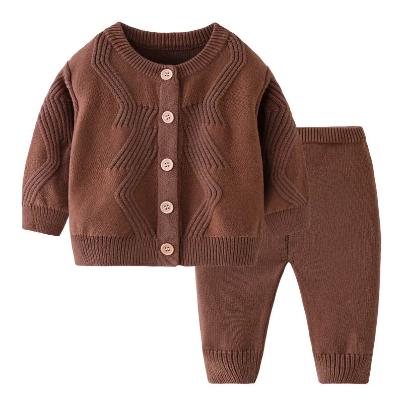 Giyim Setleri Erkek Kızlar Giysileri Sweaters Takımlar Düz Renk Moda Bebek Kore Versiyon Yuvarlak Boyun Bahar Sonbahar Kış 230914