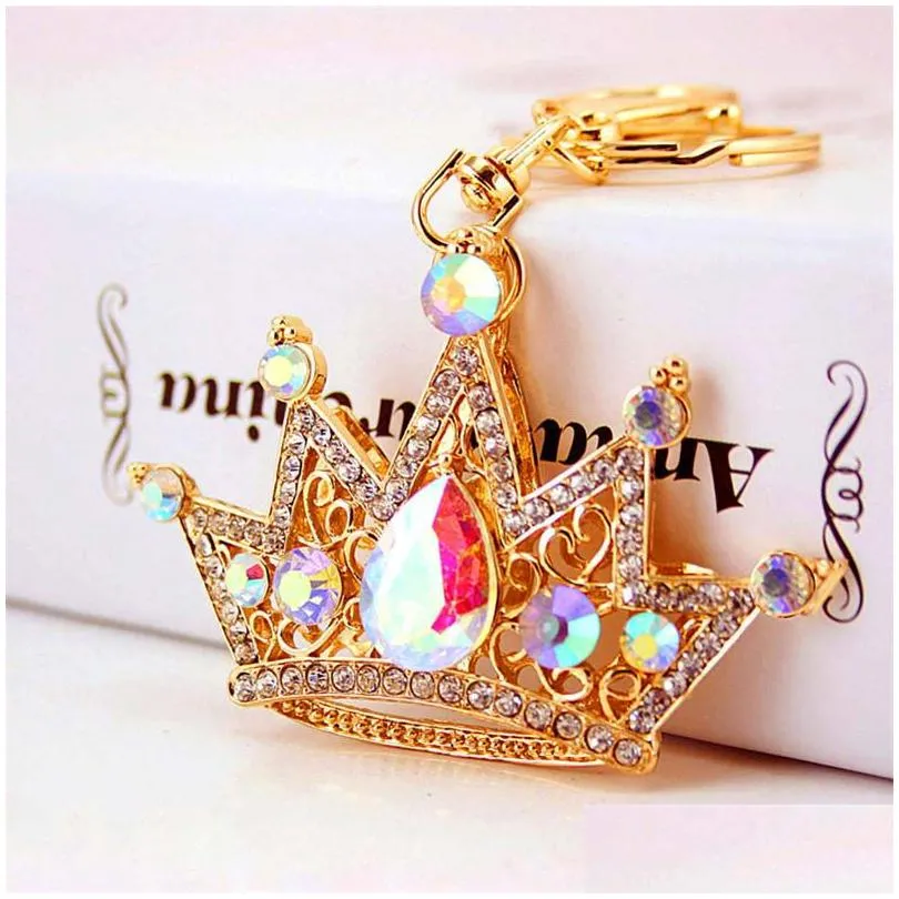 king crown keychain pendant charm rhinestone lipstick crystal for handbag purse bag carkey gift 7 styles