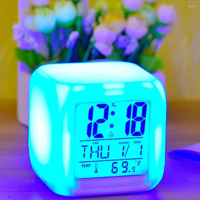 Table Clocks LED Alarm Clock Desk Digital Glowing Cube