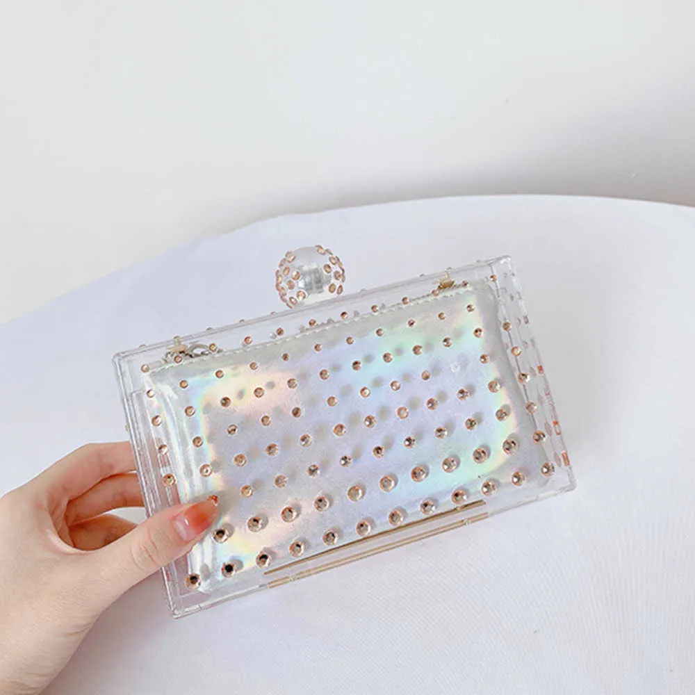 Gu Ling Jing Guai Bagage 2023 New Fashion Dinner Bag Women's Handheld Väska med diamant inbäddade akrylväska Transparent kvinnors väska 230914