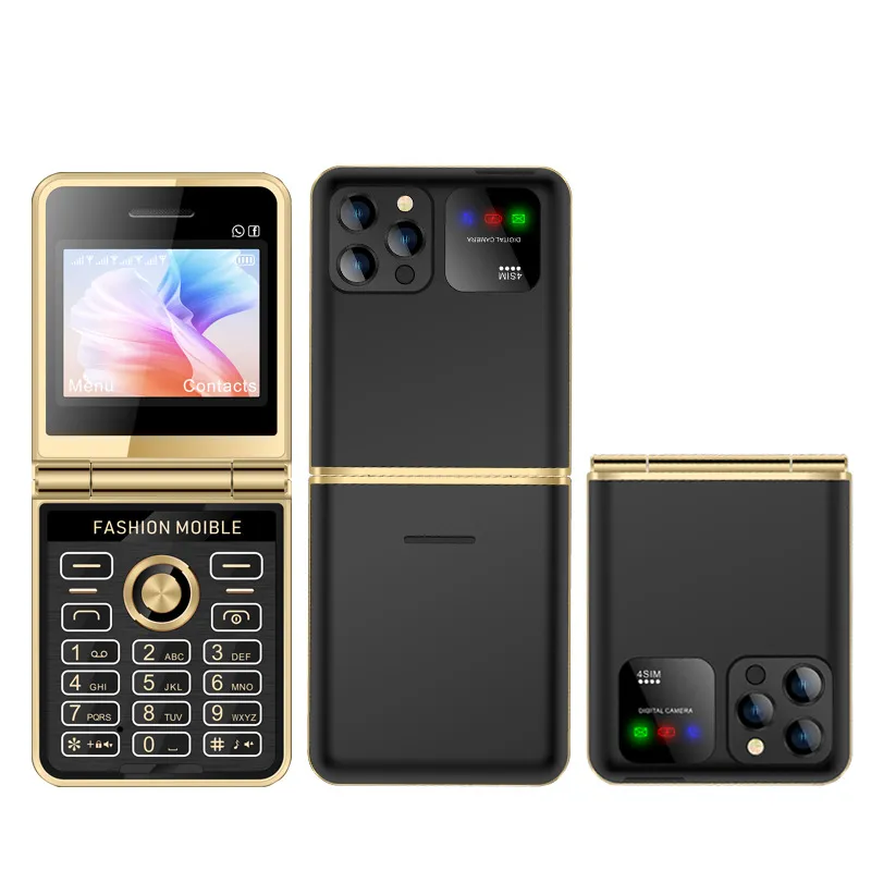 Kilidi açılmış P20 Yeni Klasik Flip Cep Telefonu 2.4 inç ekran 2G GSM 4 SIM KART HEDECE Sihirli Sesli Ses LED El Feneri Yedek Cep Telefonu