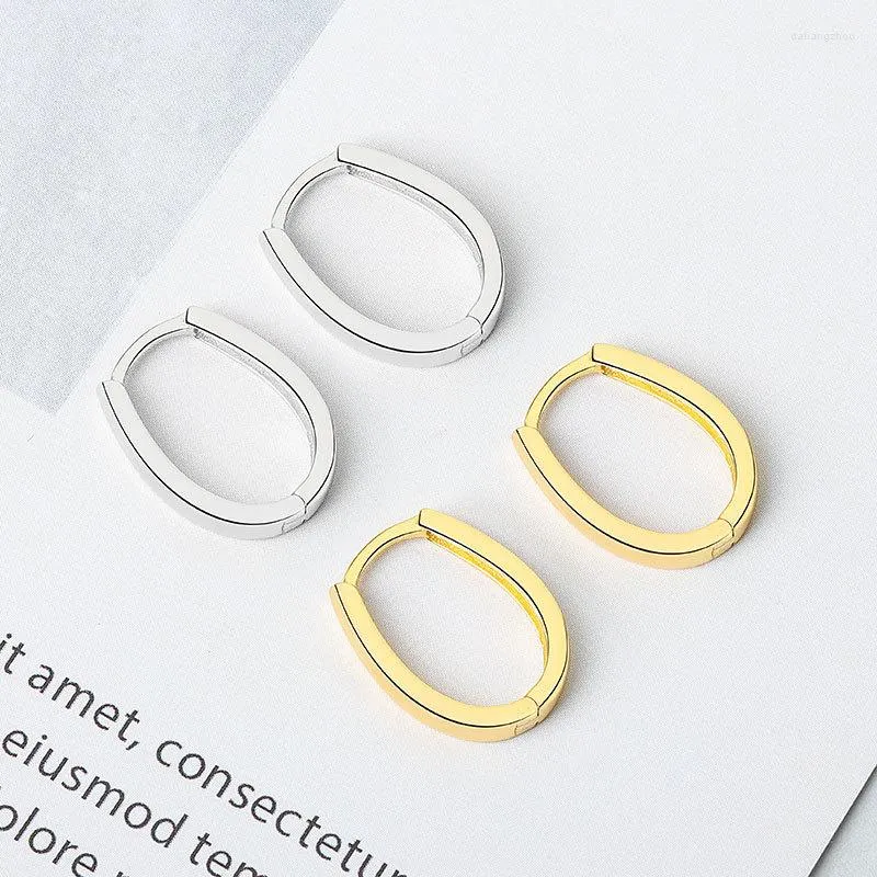 Hoopörhängen En koreansk version av S925 Sterling Silver Ins Minimalist Geometric Oval Ring Female Gold Plated