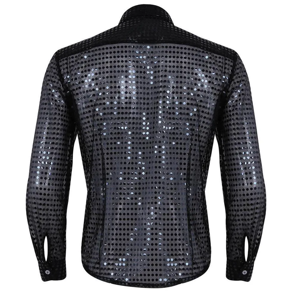 Chemise De Danse Homme à Paillettes - Justaucorps Manches Longues Transparent Pour Danse Latine Et Compétition - 5
