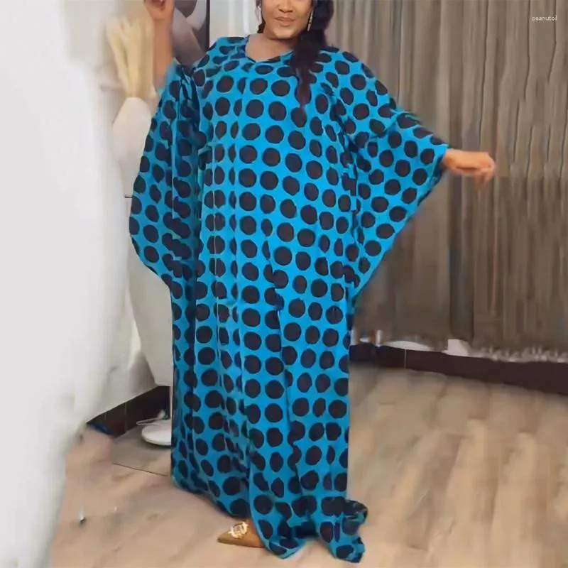 Robes décontractées Dames africaines Lâche Femmes 2023 Polka Dot Imprimé Batwing Manches Droite Longueur Vintage Soirée Night Club Robe