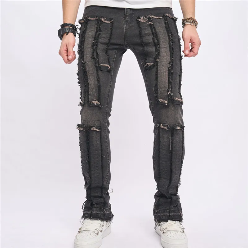 Black Ripped Jeans Fashion Damage Jeans For Men Mnml Men's X597