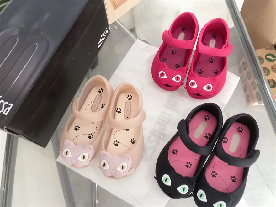 Туфли на плоской подошве Melissa Kids Shoes Милые сандалии с котенками для девочек Baby fish Mouth Jelly Single 230914