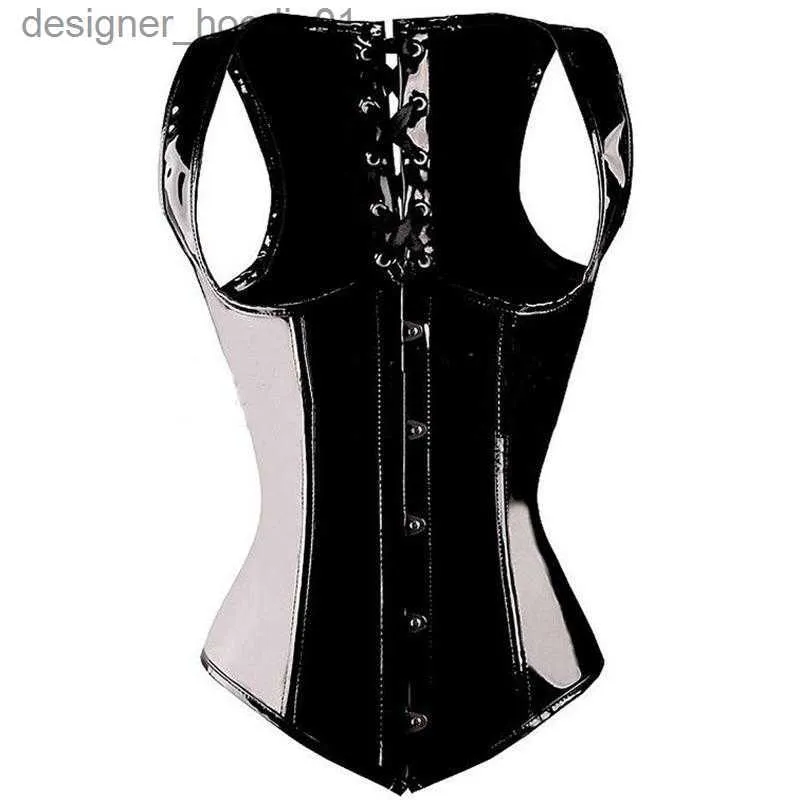 Kvinnors Shapers Bustiers Corsets PVC Vinyl Goth Strap Underbust midje Cincher Bustier Corset G-String Size S-2XL Body Shaper Fast Delivery L230914