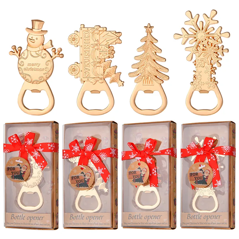 Ouvre-bouteille de bière de Noël, arbre de Noël, bonhomme de neige, ouvre-bouteille avec boîte-cadeau pour décoration de fête, cadeau festif, souvenirs pour invités