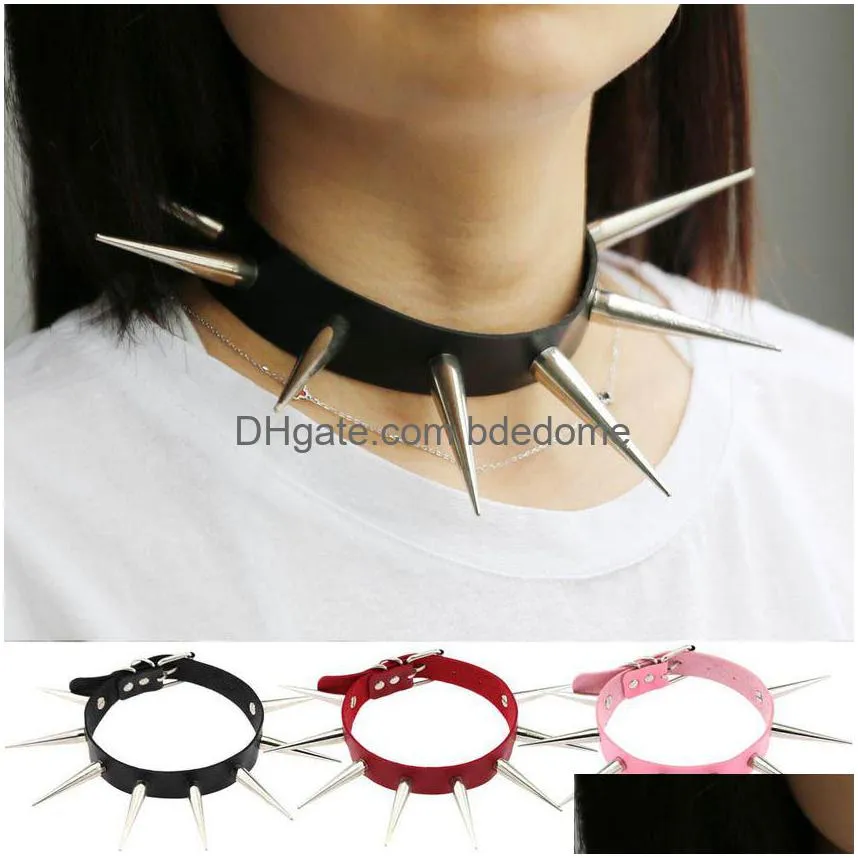 Chokers Colors Gothic Sticker Spike Pin Buckle Adjustable Necklace Women Nightclub Leather Collar Necklaces Fashion Jewelry Will And D Dhcxb6665