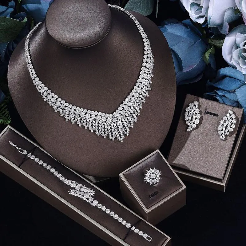 Ensemble collier et boucles d'oreilles MYJ, bijoux de mariage ingénieux de dubaï, de haute qualité, en Zircon plaqué platine fait à la main