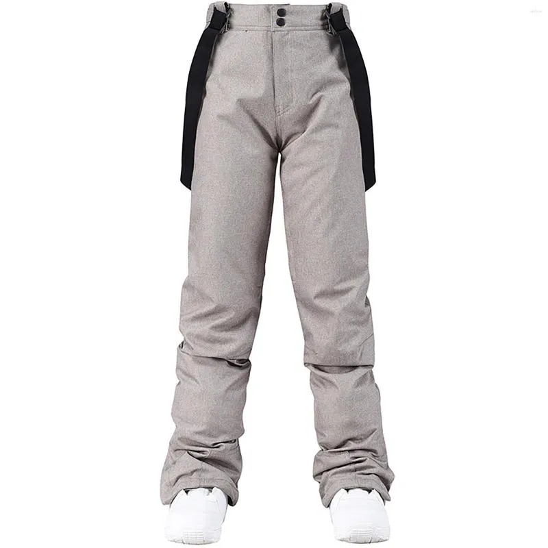 Pantalon de ski kaki pour le ski en hiver, planche simple en plein air, double pour garder au chaud et à bretelles épaisses.