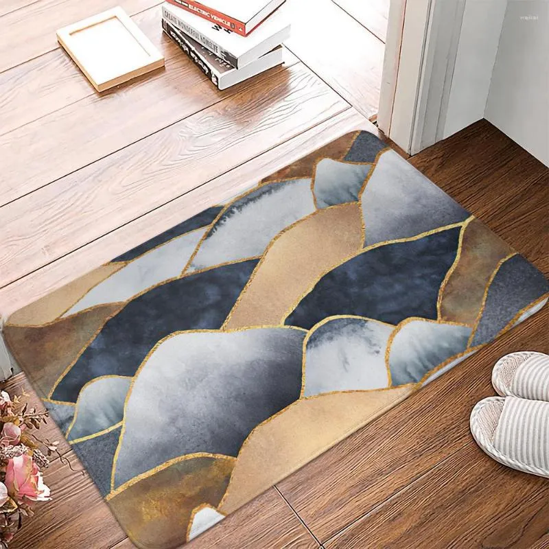 Bath Mats 40cmx60cm Cute Print Floor Mat Bathroom Ground Slip Door Pad Rug Living Room Carpet Golden Black Mountain Peaks Marble