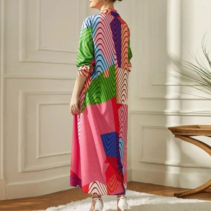 Robes décontractées Robe pour dames Colorblock artistique Impressions exagérées Coupe ample Longueur de la cheville pour l'automne avant-gardiste Maxi
