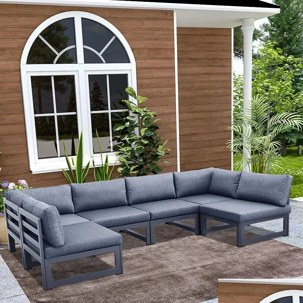 Garden Sets 6 Piece Patio Sectional Sofa Set With Gray Cushion Outdoor Drop Delivery Home Furniture Otcpr